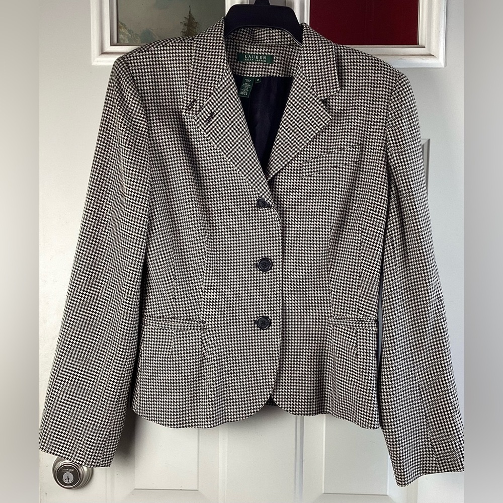 Lauren Ralph Lauren Black and White Checkered Blazer wool